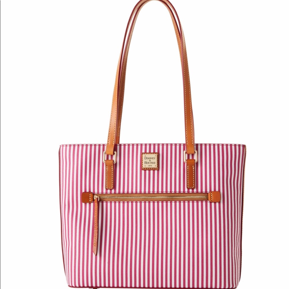 Brand New Dooney & Bourke DB Stripe Shopper Bag in Fuchsia